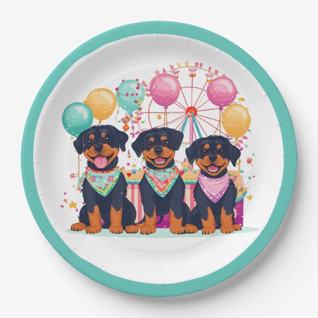 Plato De Papel Perros Rottweiler En Un Carnaval (Anverso)
