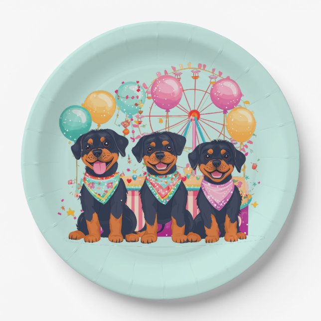 Plato De Papel Perros Rottweiler En Un Carnaval (Anverso)