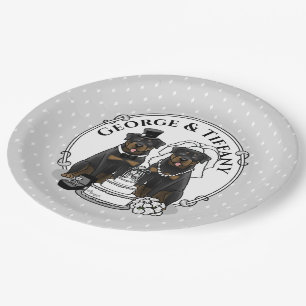 Plato De Papel Perros Rottweilers de la Pareja de Novios Novia y 