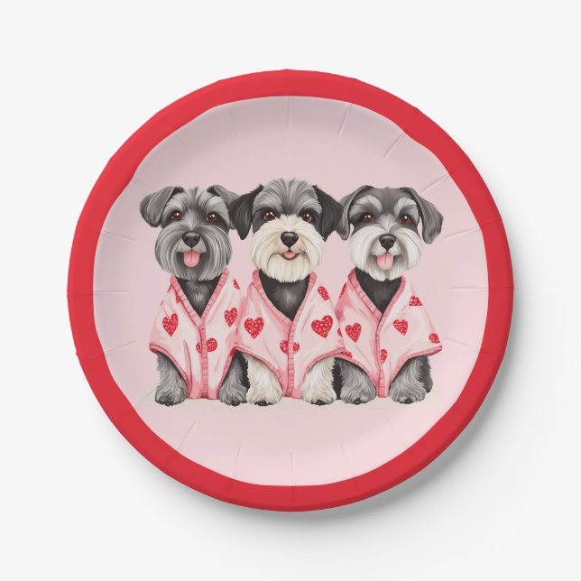 Plato De Papel Perros Schnauzer Día de San Valentín (Anverso)