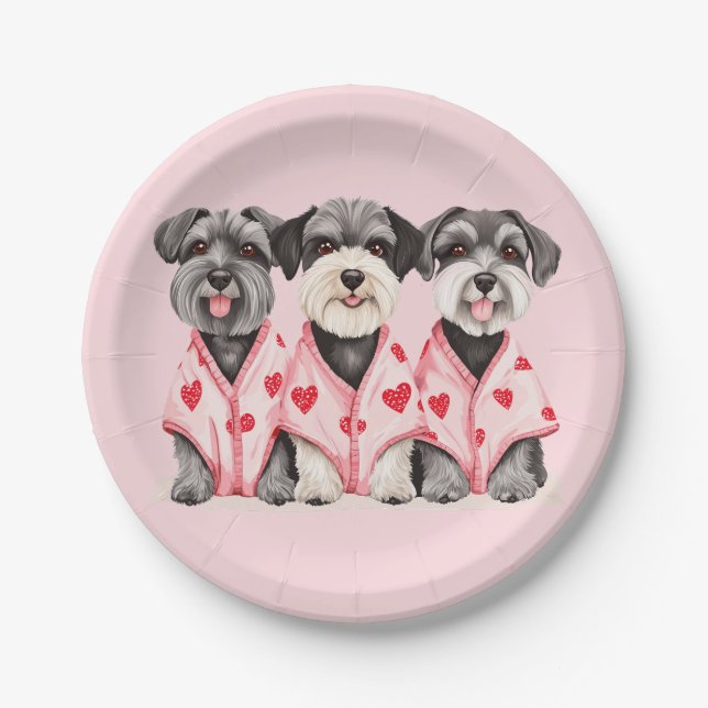 Plato De Papel Perros Schnauzer Día de San Valentín (Anverso)