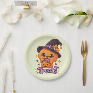 Plato De Papel Personaje de Calabaza Adorable 🎃🧡