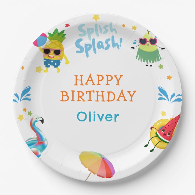 Plato De Papel Personaje de fruta de verano lindo Placa de papel  (Anverso)