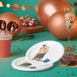 Plato De Papel Personaje divertido de bolos triste con bola de bo
