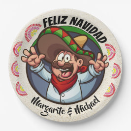 Plato De Papel Personaje español Feliz Navidad
