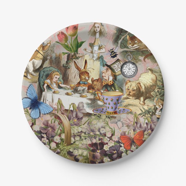 Plato De Papel Personajes de Alice in Wonderland tea fiesta (Anverso)