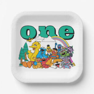 Plato De Papel Personajes de Sesame Street y Cumpleaños de Señal