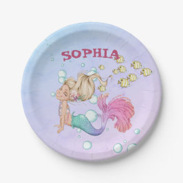 Plato De Papel Personal de Mermaid Cute rosa Azul