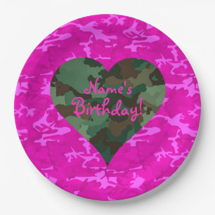 Plato De Papel Personalice - Camo rosado