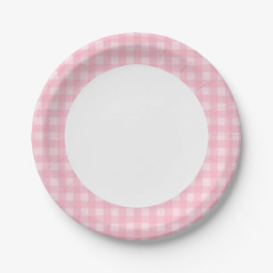 Plato De Papel Personalice el modelo de la guinga del rosa de la