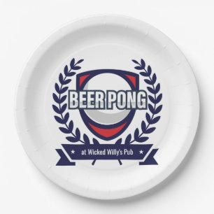 Plato De Papel Personalice este logotipo de Beer Pong