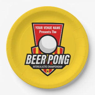 Plato De Papel Personalice este logotipo de Beer Pong