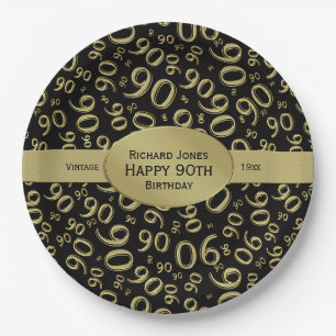 Plato De Papel Personalice:  Negro y 90.o tema del cumpleaños de