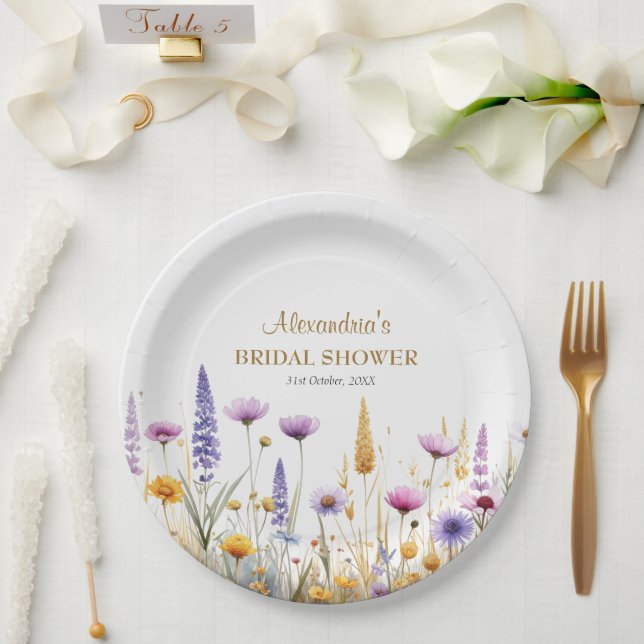 Plato De Papel Personalise Bridal Shower Wildflowers (Boda)