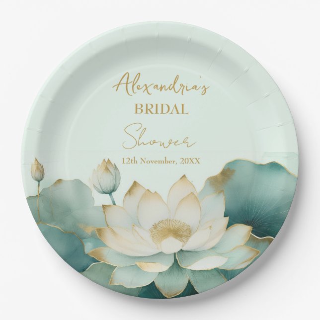 Plato De Papel Personaliza Bridal Shower Lotus gold (Anverso)