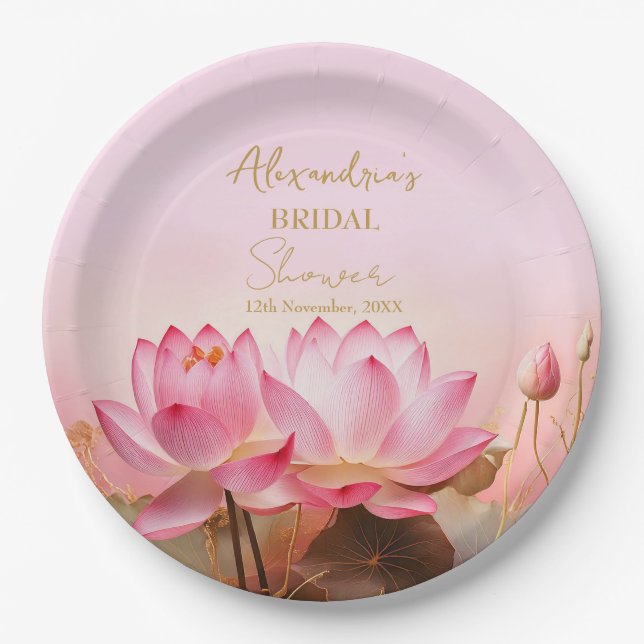 Plato De Papel Personaliza Bridal Shower Pink Lotus (Anverso)