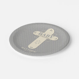 Plato De Papel Personaliza, Cremita Cruz Gris para Presentación d