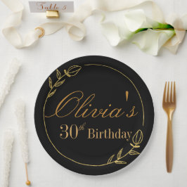 Plato De Papel Personaliza Cumpleaños con Marco Dorado