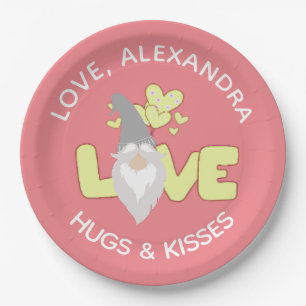 Plato De Papel Personaliza El Amor Gnome Corazón Amarillo Y Gris
