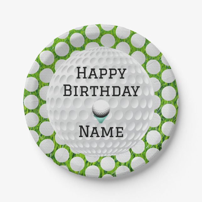 Plato De Papel Personaliza Feliz Cumpleaños Golf Diseñado  (Anverso)