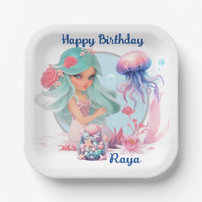 Plato De Papel Personaliza Fiesta de Sirena (Anverso)