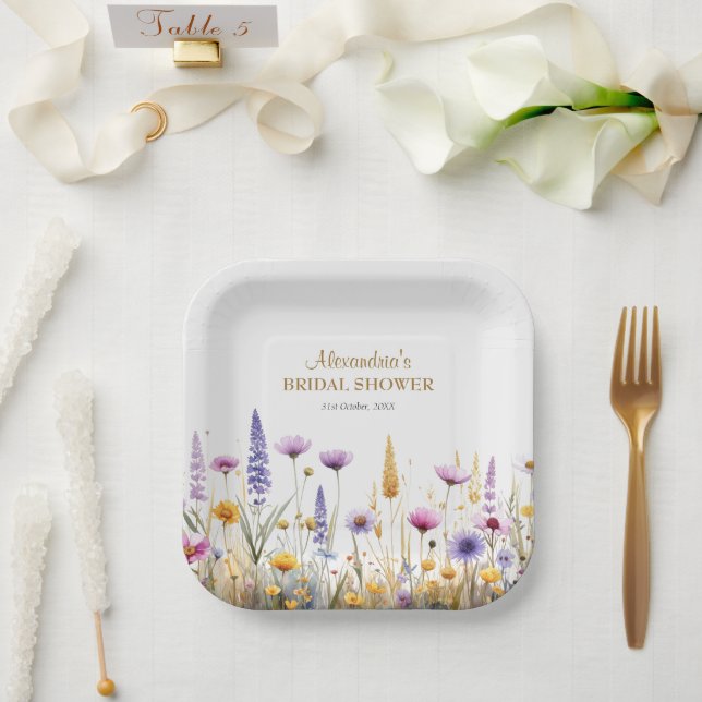 Plato De Papel Personaliza Flores Silvestres para Despedida de So (Boda)