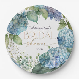 Plato De Papel Personaliza la Ducha Nupcial con Hortensias Azules
