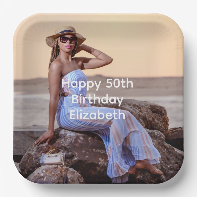 Plato De Papel Personaliza la foto cumpleaños de ella (Anverso)