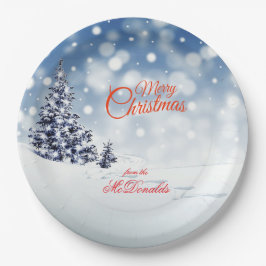 Plato De Papel Personaliza nieve escénica y árboles de Navidad