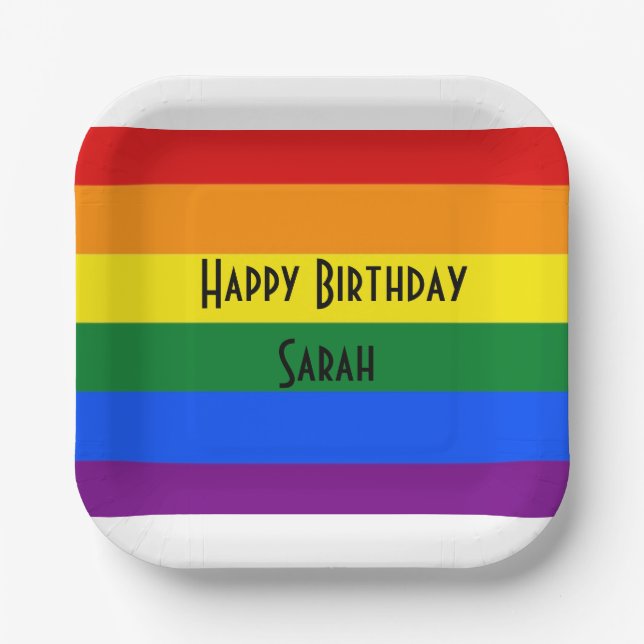 Plato De Papel Personalizable arcoiris niños fiesta Placa de pape (Anverso)