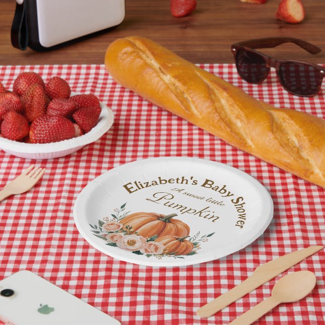 Plato De Papel Personalizable Baby Shower - Tema de la calabaza p (Picnic)