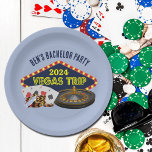 Plato De Papel Personalizable Bachelor Party Las Vegas Trip Casin<br><div class="desc">Personalizar tus propios platos de papel de soltero para un viaje a Las Vegas. Un plato fresco personalizado que incluye productos básicos de casino como un mazo de cartas, fichas de póquer y rueda de ruleta con Vegas Trip en escritura amarilla. Un juego divertido escapando para tus padrinos y el...</div>