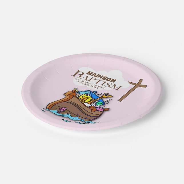 Plato De Papel Personalizable, Bautizo de Niña Arca de Noé (Angular)