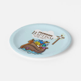 Plato De Papel Personalizable, Bautizo de Niño Arca de Noé
