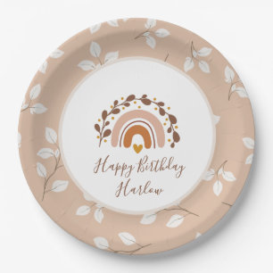 Plato De Papel Personalizable Boho Rainbow Happy Birday Plates