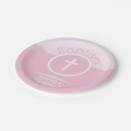 Plato De Papel Personalizable, Chica rosado Hijo del Bautismo de 