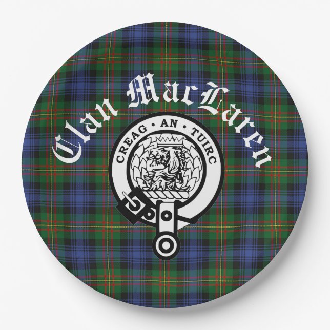 Plato De Papel Personalizable Clan MacLaren Escudo Badge & Tartan (Anverso)