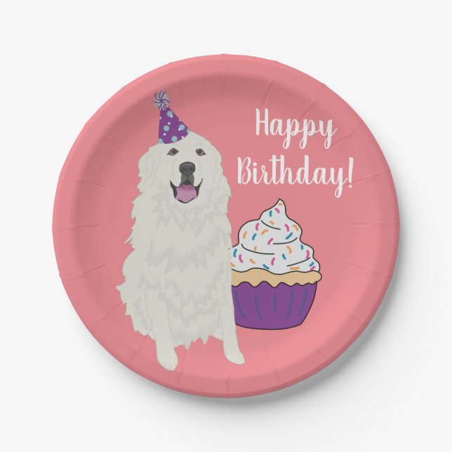 Plato De Papel Personalizable Cumpleaños Gran Perro de Montaña de (Anverso)
