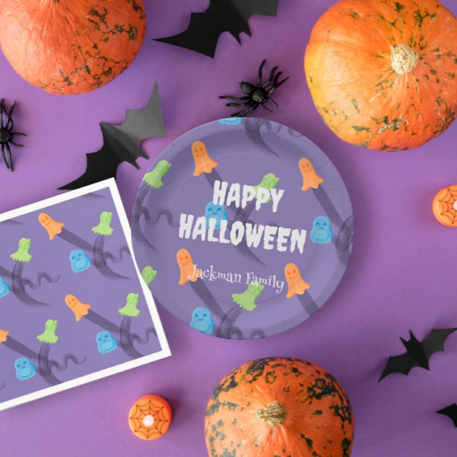 Plato De Papel Personalizable Cute Halloween (Cute Halloween customizable Paper Plates
)