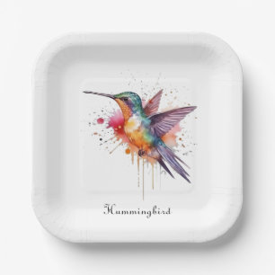 Plato De Papel Personalizable de colibrí exótico y colorido