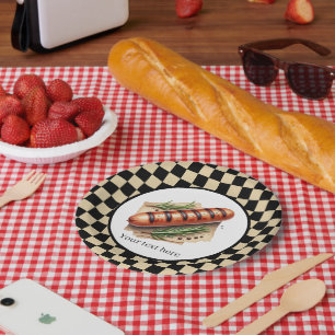 Plato De Papel Personalizable de fiesta de perritos calientes asa