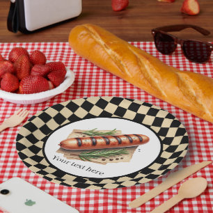Plato De Papel Personalizable de fiesta de perritos calientes asa