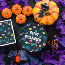 Personalizable de Halloween con murciélagos y arañ