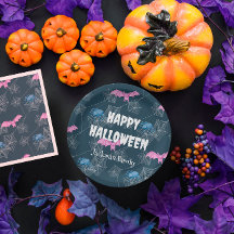 Personalizable de Halloween con murciélagos y arañ