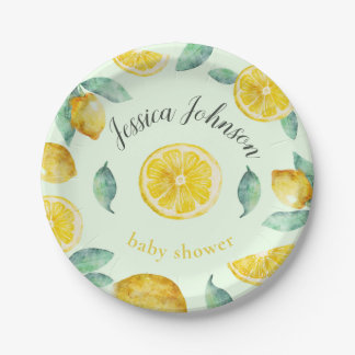 Plato De Papel Personalizable de limones de color agua