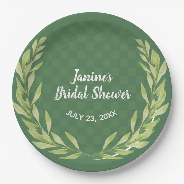 Plato De Papel Personalizable de Wreath de hojas verdes modernas