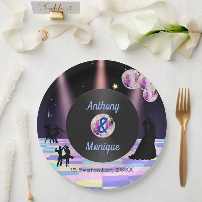 Plato De Papel Personalizable Disco Boda (Boda)