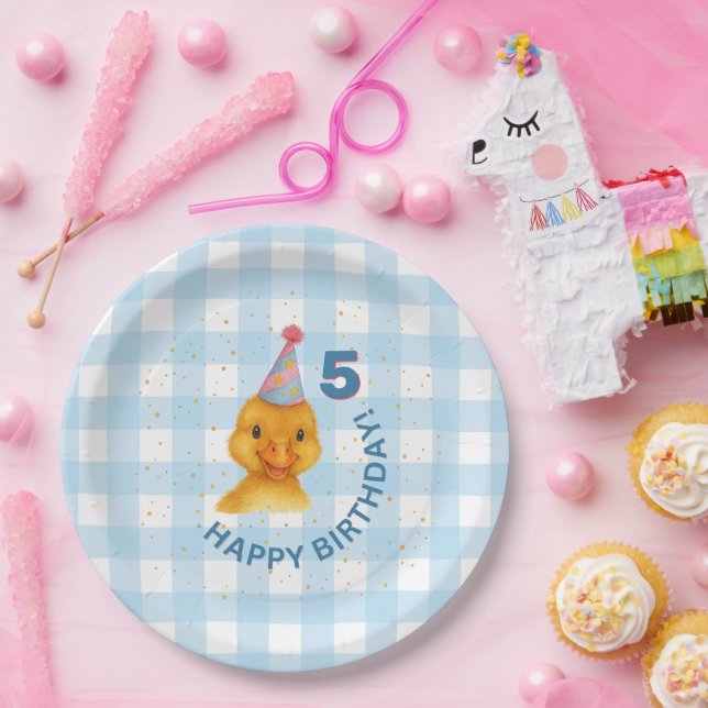 Plato De Papel Personalizable Duckling 5.ª portada de cumpleaños (Fiesta)