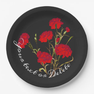 Plato De Papel Personalizable Elegante Vintage Floral Red Carnati