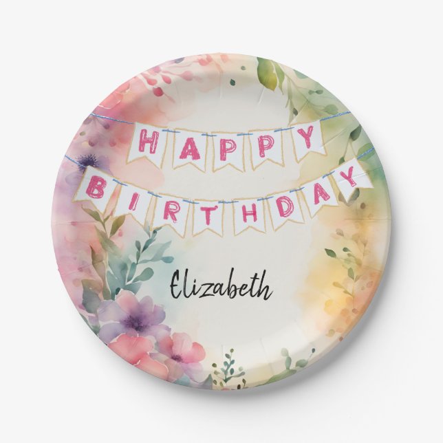 Plato De Papel Personalizable Feliz Cumpleaños Napkins (Anverso)